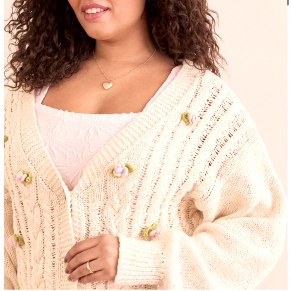 Arula Jenni Cardigan Pink Roses Cardigan Sweater 1X NWT